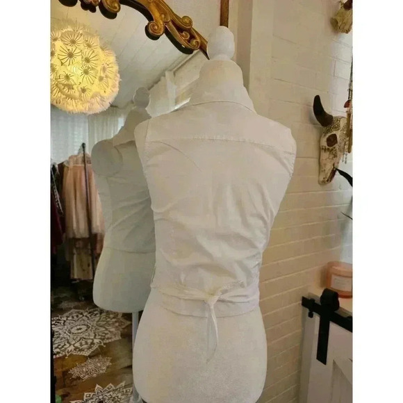 Express 90s Style Women's Size 3/4 White Collared Tie Wrap Crop Top - Picture 2 of 7